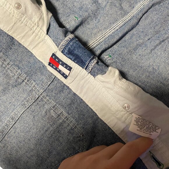 Vintage 90s Tommy Hilfiger Embroidered Logo Overalls Denim Jeans Medium - Picture 11 of 12